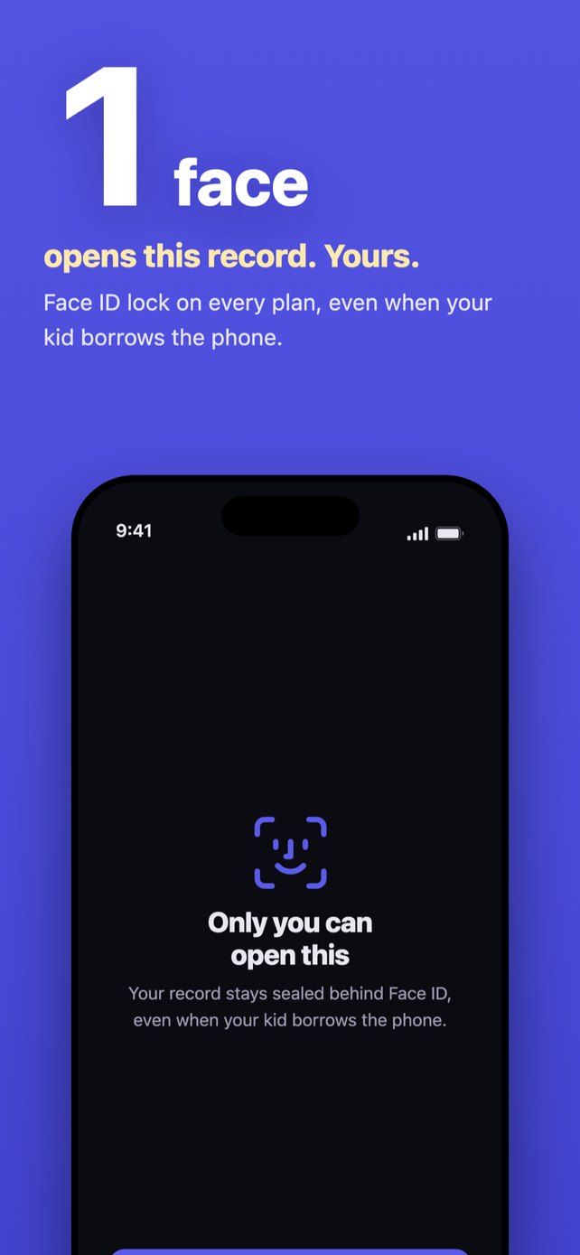 1 face opens this record. Face ID lock on every plan.