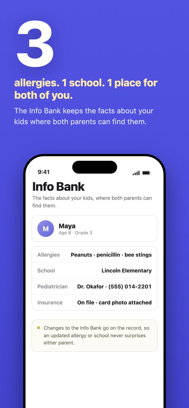 Allergies, school, pediatrician and insurance kept where both parents can find them.
